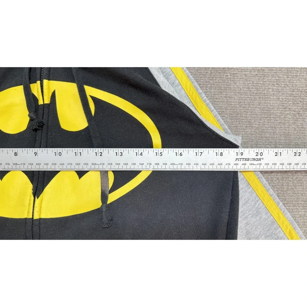 Batman Hoodie Kids Large Black Gray Yellow Full Zip Ears Fleece Logo Sweatshirt